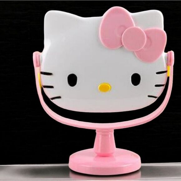 Hello Kitty Vanity Mirror Stand Sanrio White Cat Face Pink Bow Makeup Kawaii NEW - Picture 3 of 3